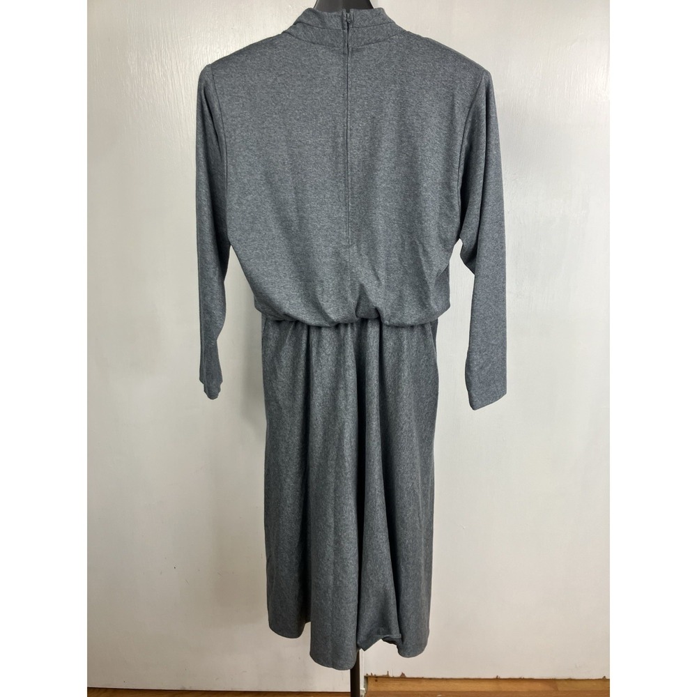 Grey Long Sleeve Dress Cowl Neck Shoulder Pads Zip Back Midi Dress Sz 9/10 Women
